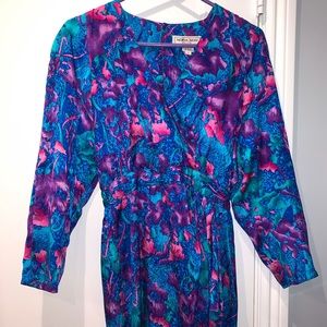 100% Silk Dress w Multicolored Floral Pattern 6P